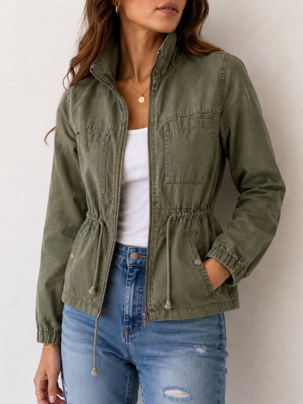 Old Navy Utility Jacket Army Green Button Front Size XS